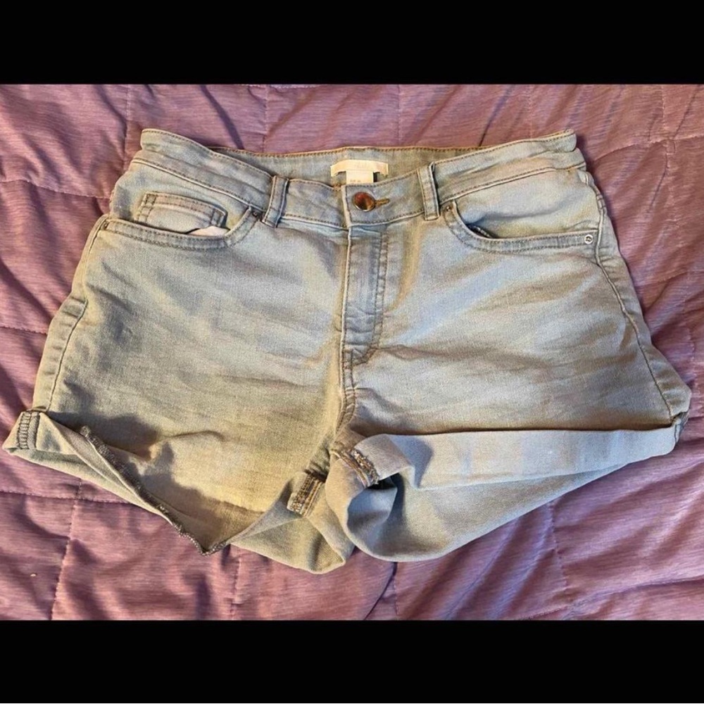 light blue denim shorts